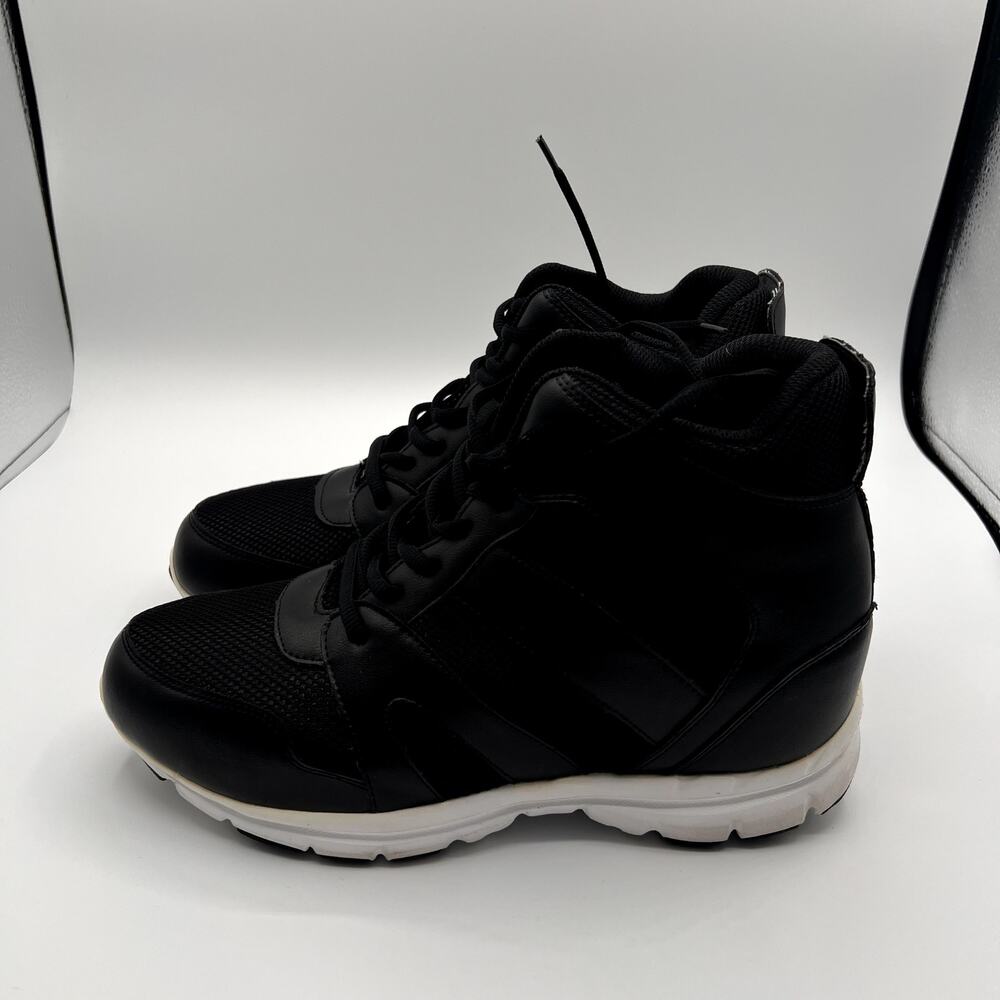 CALTO Mens 4" Invisible Height Increasing Elevator Shoes Black Mid Top Sneakers